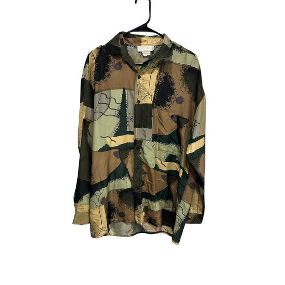 Atlantic Club Abstract Button Down Shirt Brown Black Long Sleeve Art To Wear - Picture 1 of 9